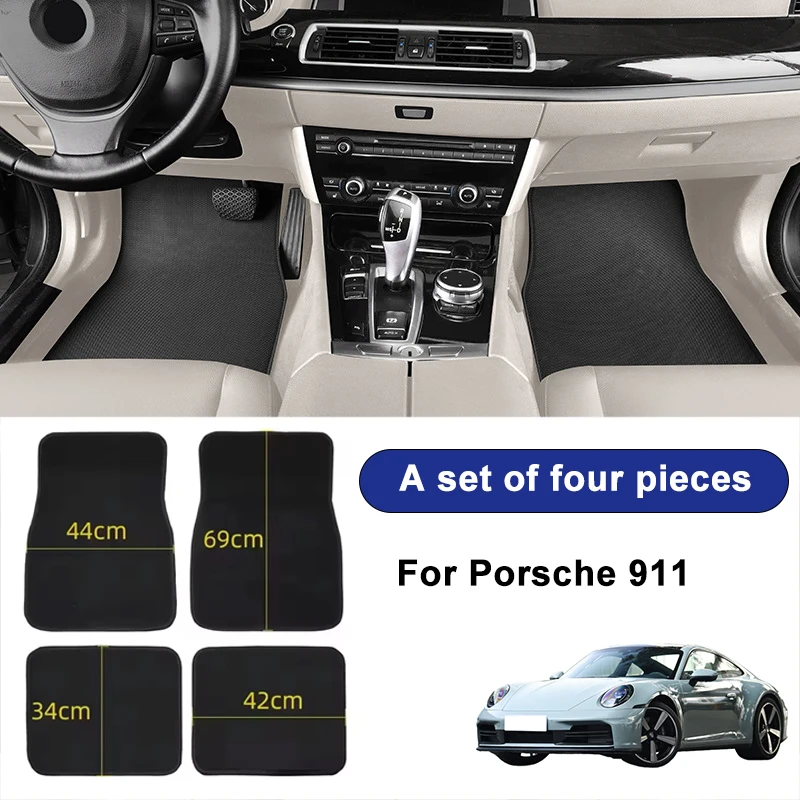 For Porsche 911 Car Floor Mats Black Non-Slip 4Pcs Front & Rear Foot Mats Carpets Rugs Auto Interior Accessories