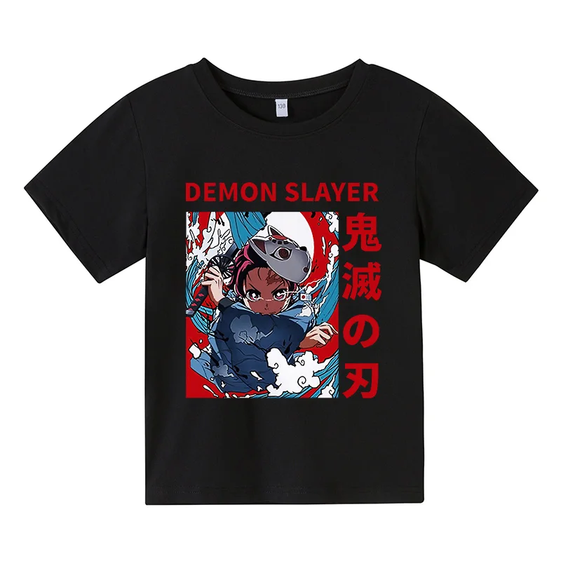 Summer Casual Short Sleeved Tops Fashionable Anime Demon Killer Print Round Neck Children T-shirt Suitable Boys Girls aged 3-12