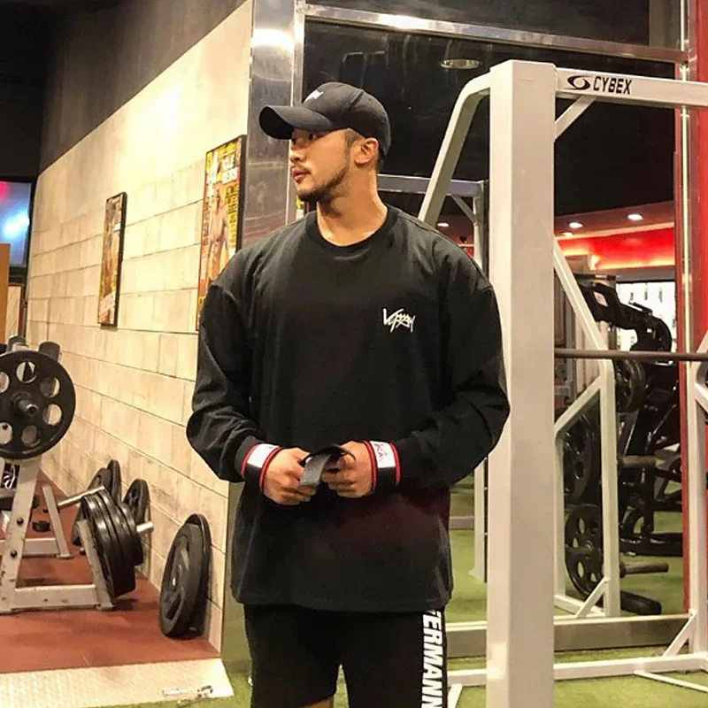 Men\'s Gym Fitness Casual Long Sleeve T-shirt Male O-Neck Bodybuilding Tees Running Sports Loose Sweatshirts Workout Clothing