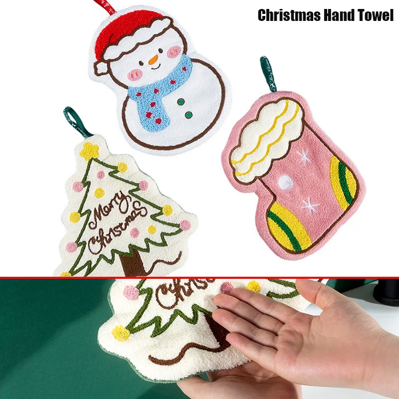 

1PC Christmas Hand Towel Snowman Coral Fleece Wipe Cloth Cleaning Cloth Christmas New Year Home Party Decoration Supplies