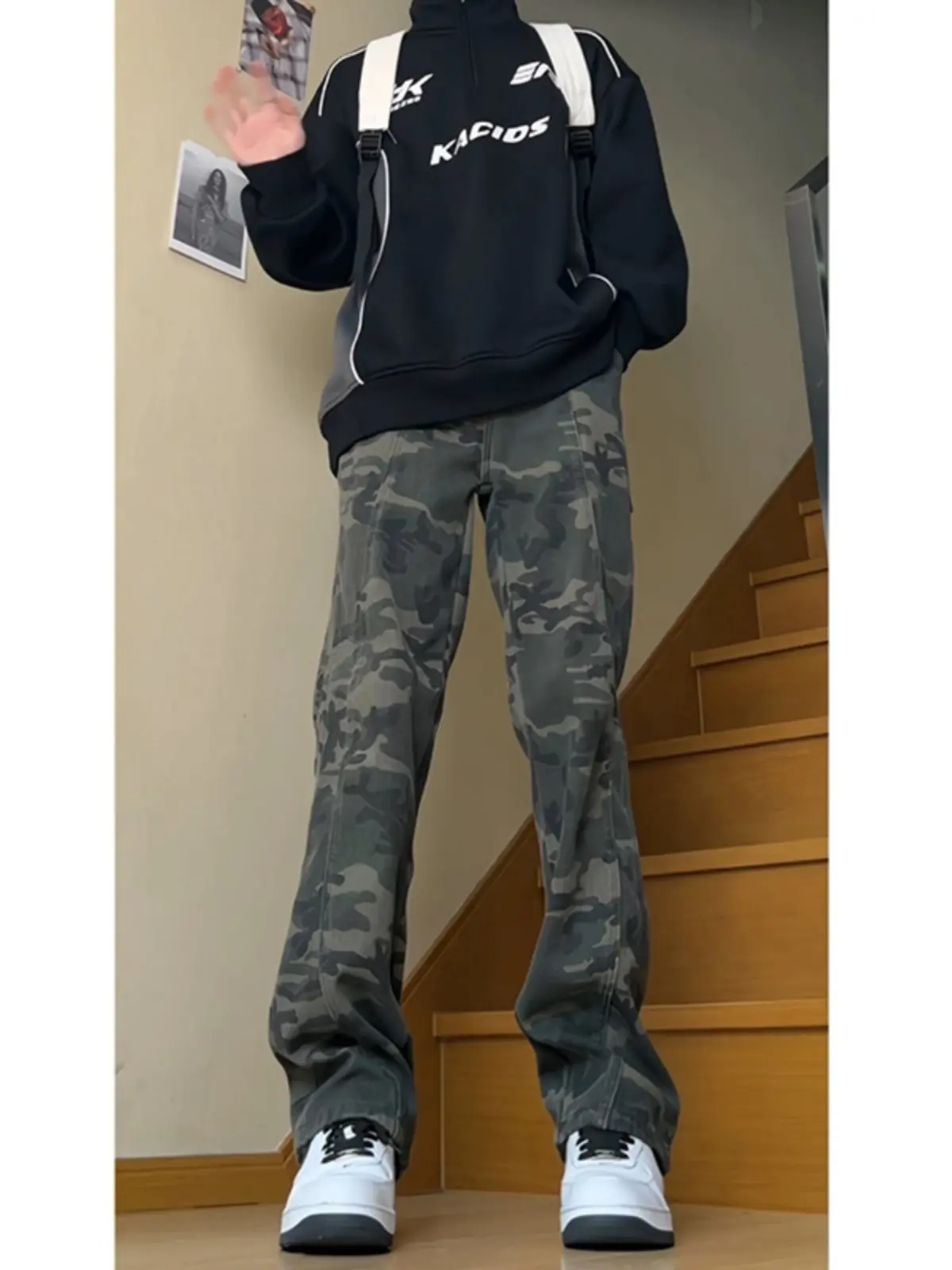 

Мужские джинсы в американском стиле с камуфляжным принтом, весенне-осенние, свободные, повседневные, рабочие, длинные брюки, прямые, легкие, стильные