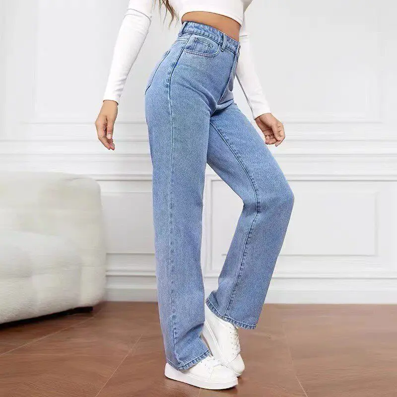 

High Waist Straight Leg Jeans Women's Faionable Inner Wear Casual Waed Denim Pants Spring Summer Trendy Wide Leg Trousers