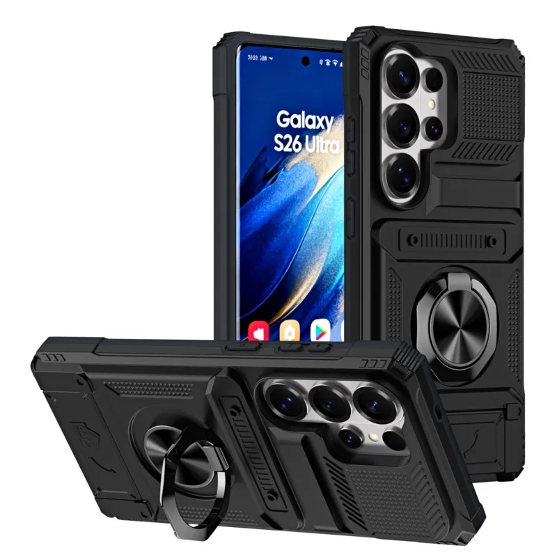 Case For Samsung S26 S25 S24 S23 + Ultra Plus FE Edge Magnetic Rotated Ring Kickstand Heavy Duty Drop Protection Wallet Cover