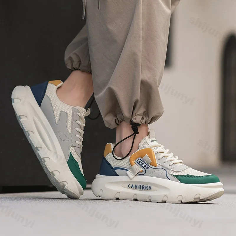 

2025 New Spring Men's Mesh Breathable Casual Thick Sole Sports Shoes Fashion Trend Comfortable Versatile Low Top Chunky sneakers