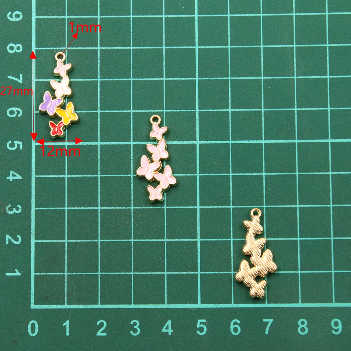 10Pcs 7 Color 12x27MM Alloy Metal KC Gold Drop Oil 5 Butterflies Charm Animal Pendant For DIY Bracelet  Jewelry Making