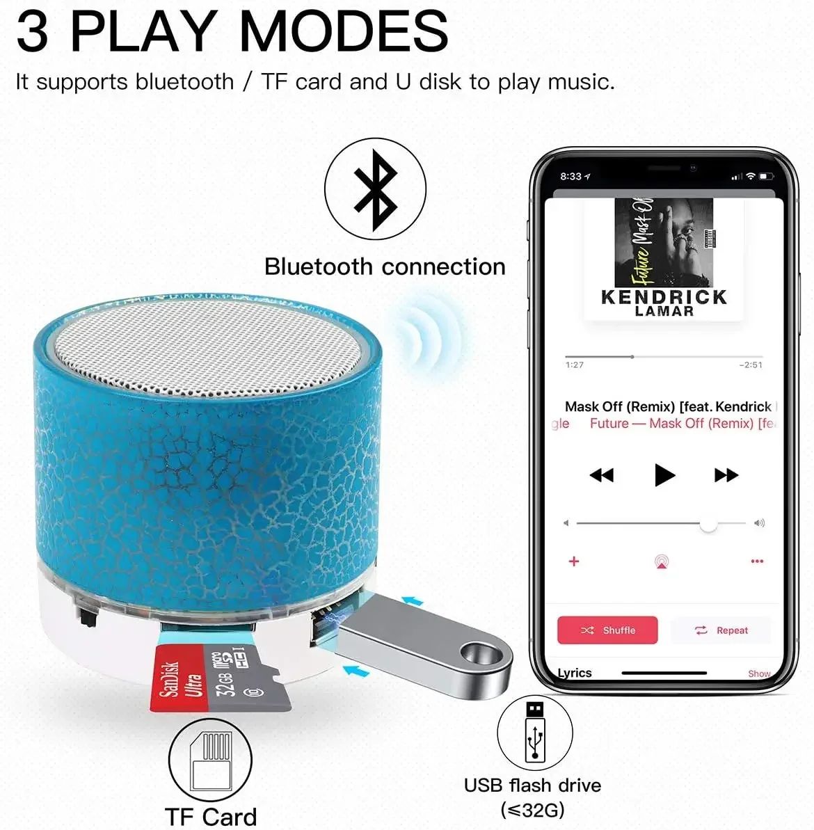 Bezprzewodowy mini głośnik Bluetooth TF z oświetleniem LED Głośnik Super Bass Stereo Akumulator Przenośny mały głośnik zewnętrzny