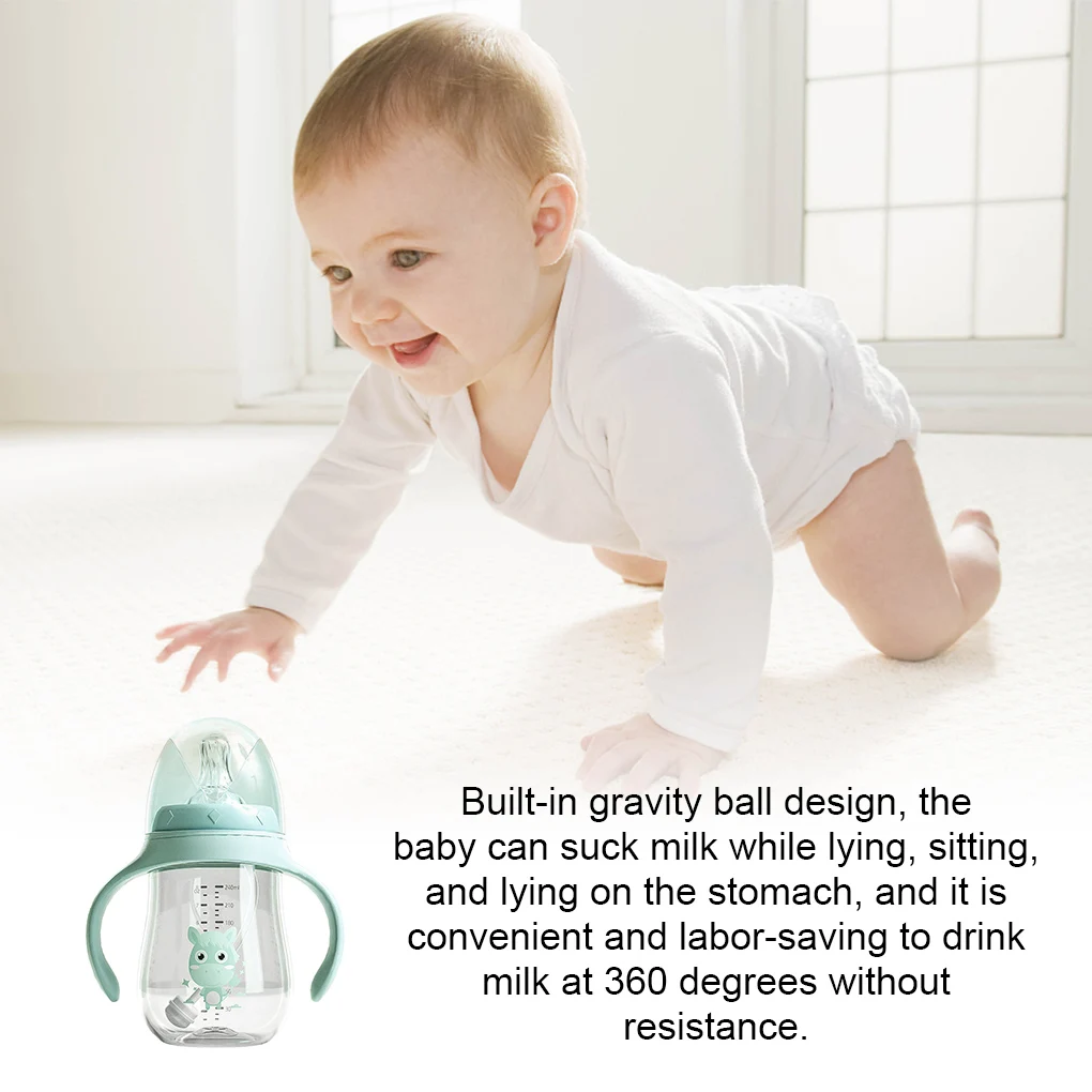 240/300ml Anti-Spill Baby Bottle 0-6 Month Toddlers Self-Feeding Cups Wide Neck Portable Infant Milk Drinking with Smart Spout