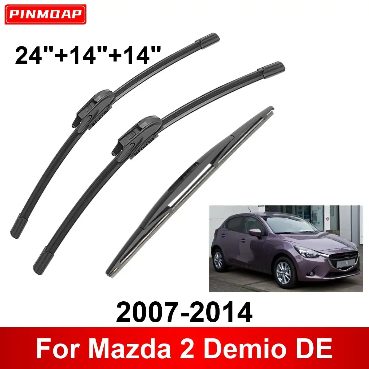 3PCS Car Wiper For Mazda 2 Demio DE 2007-2014 Front Rear Wiper Blades Brushes Auto Accessories 2007 2008 2009 2010