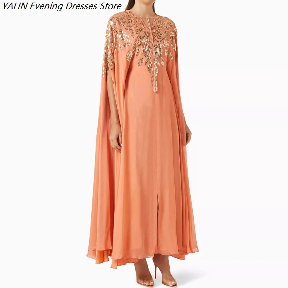 

Women's A-line Evening Dresses Ankle-length O-neck Full Sleeve Prom Dresses Fashion Sequined Simple Draped Customized Gowns