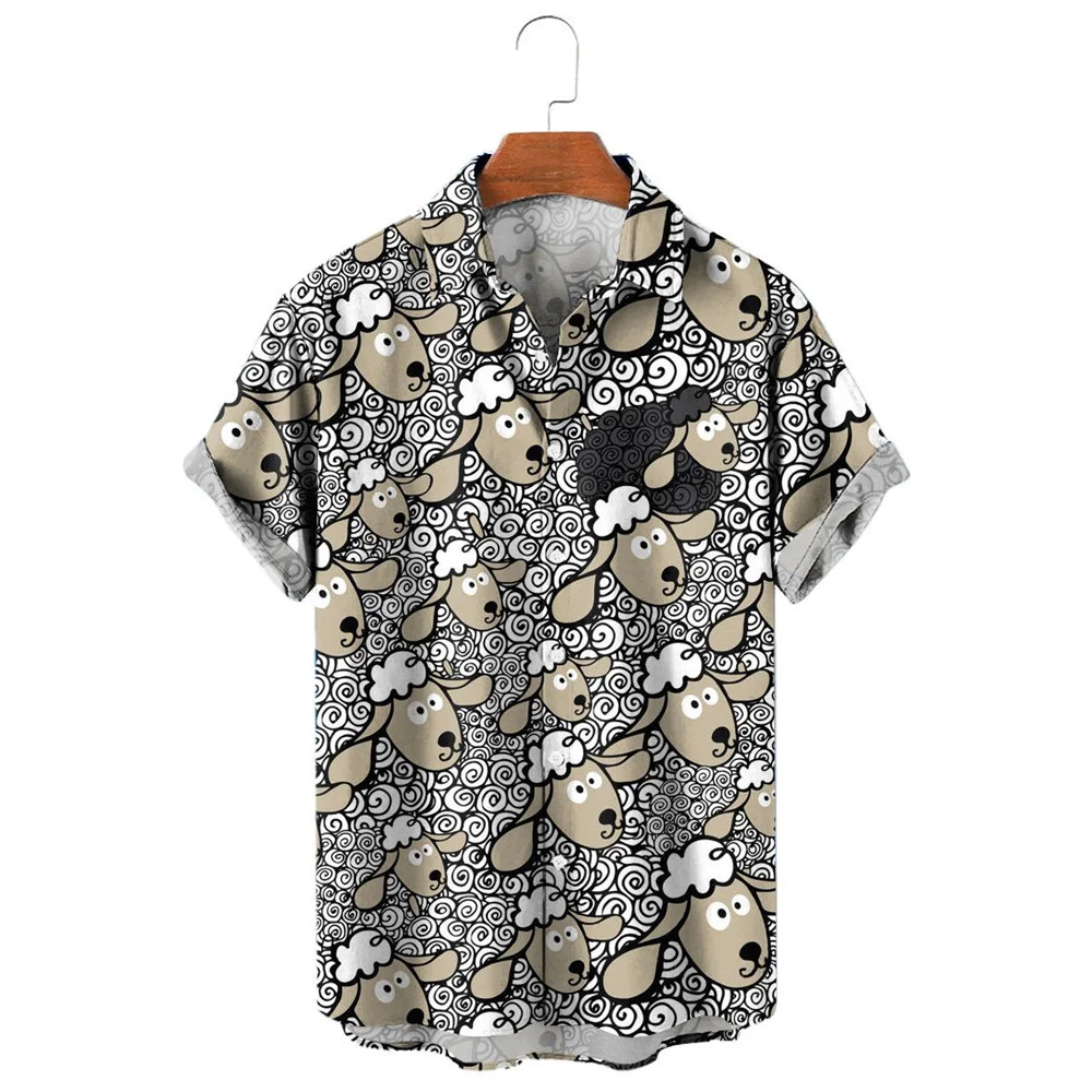 HXCamicie da uomo Divertenti Aniamls Pecora nera Camicia casual stampata in 3D Camicie da spiaggia estive a maniche corte per abbigliamento da uomo