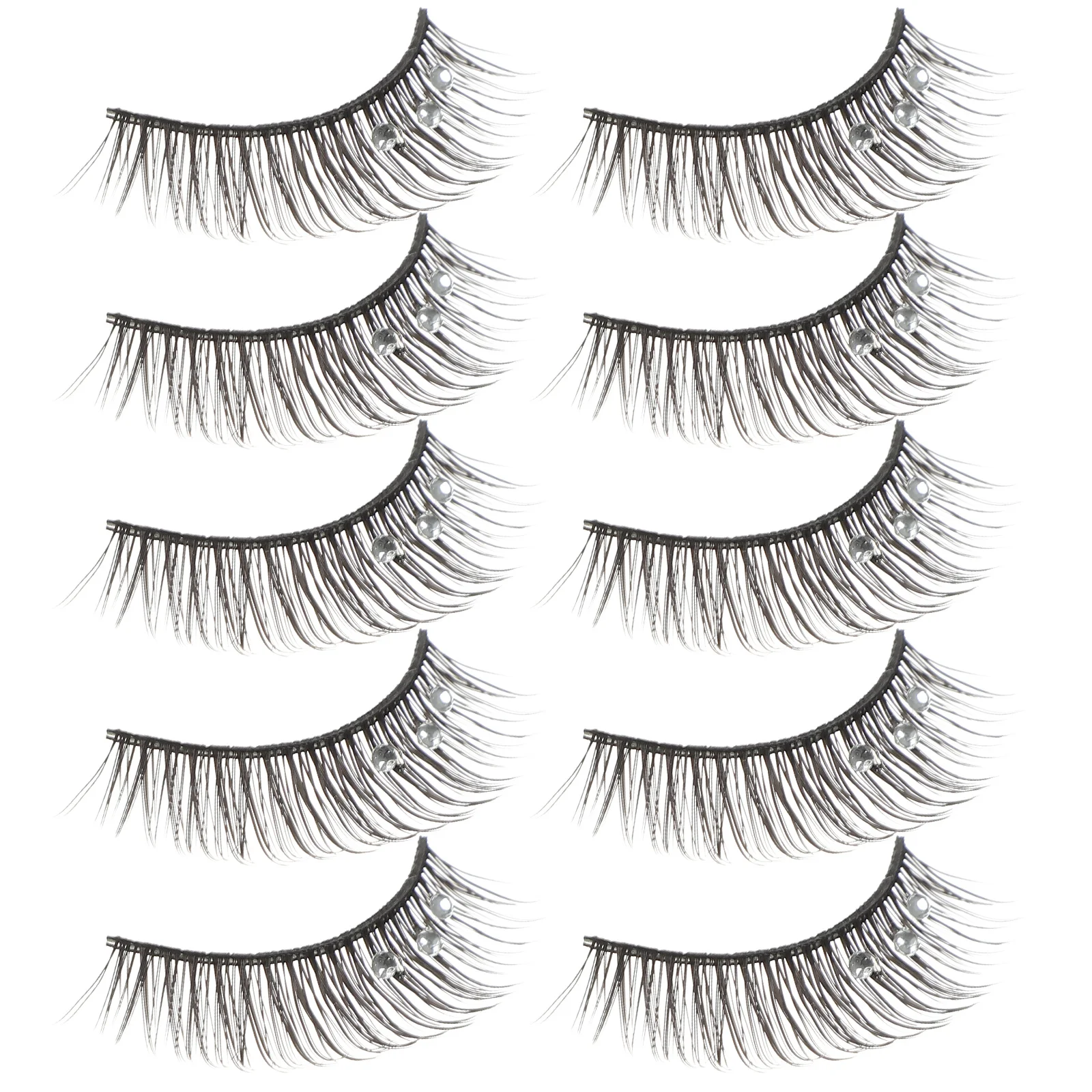5 pares de cílios postiços de strass, extensões de cílios postiços de aparência natural, longos e grossos, para mulheres, festa diária