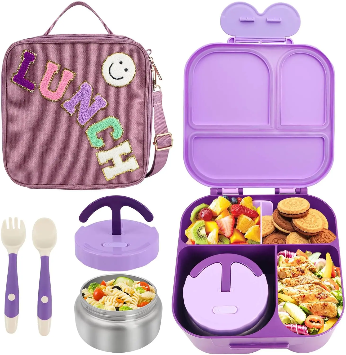 

Изолированная сумка для обеда с коробкой для бенто и термосом для детей, подростков, пикника в школу, фиолетового цвета