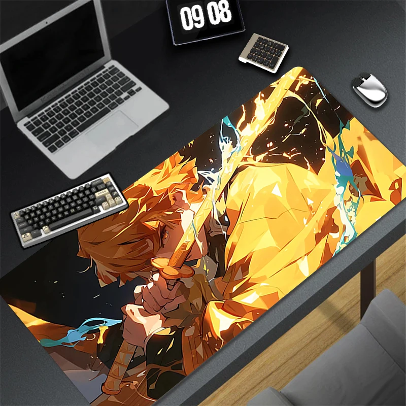 Japan Cool Anime Mouse Pad 900x400 PC Demon Slayer Zenitsu Mousepad Laptop Yellow Extended Desk Mat Gamer Cabinet Keyboard Rug