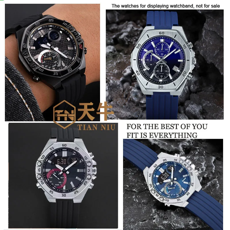 For Casio EDIFICE Ocean Heart EFB-680 ECB-10 YD Men Bracelet modified raised Watchband 24*16MM 14MM rubber silicone watch strap