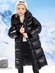 Winter Jacket For Boys Girls Long Length Down Jacket Black Thickened Hooded Coat Big Childrens Outerwear Birthday Gift