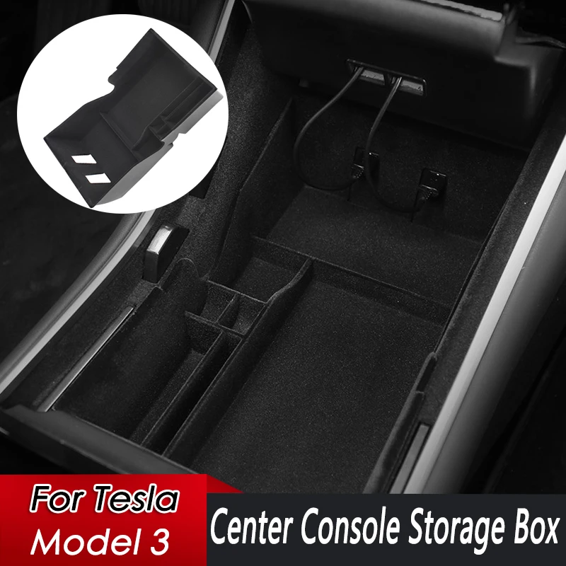 Caja de almacenamiento de Control Central para Tesla, reposabrazos flocado, accesorios interiores, modelo 3, 2017, 2018, 2019, 2020, nuevo