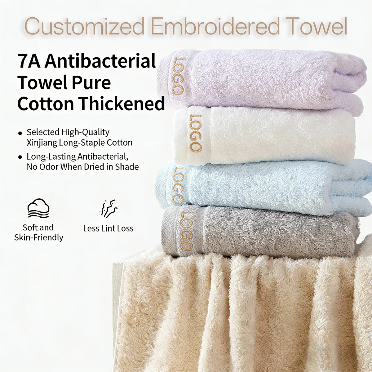 

Полотенца для лица из плотного чистого хлопка с вышивкой на заказ, мягкие, впитывающие, однотонные, с атласной каймой, оптом для отелей, салонов и дома