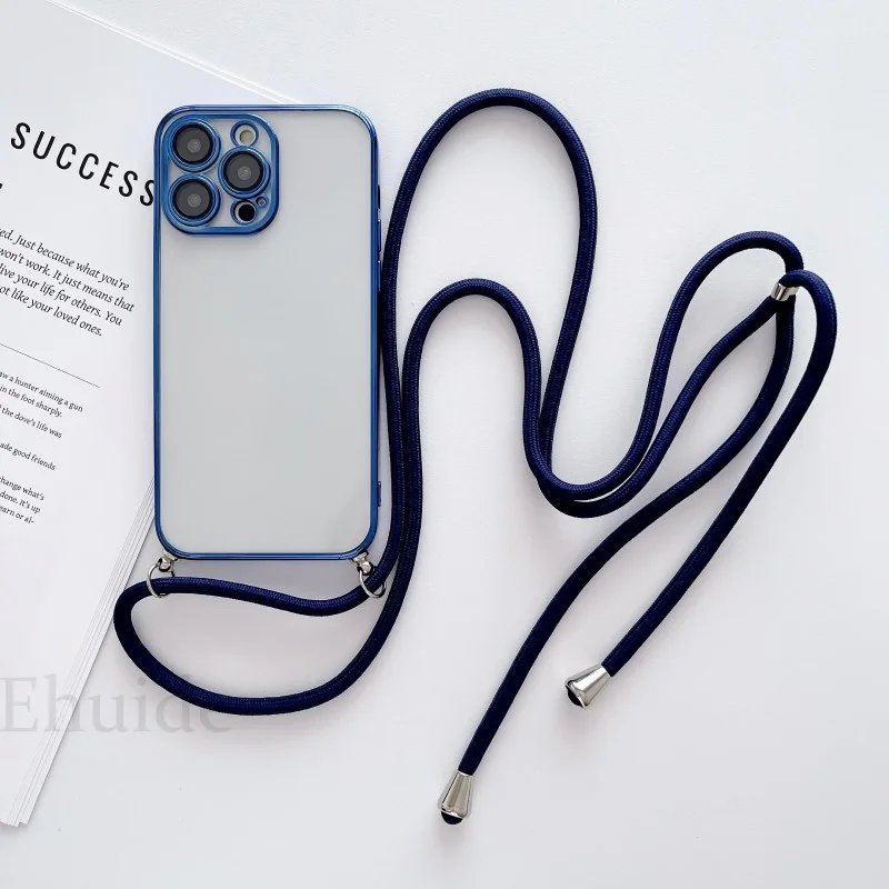 Plating Case For Xiaomi POCO X6 M6 X5 F5 Redmi Note 13 Pro Plus 12 13C 14C Mi 14 13T 12T 14T Clear Crossbody Lanyard Strap Cover