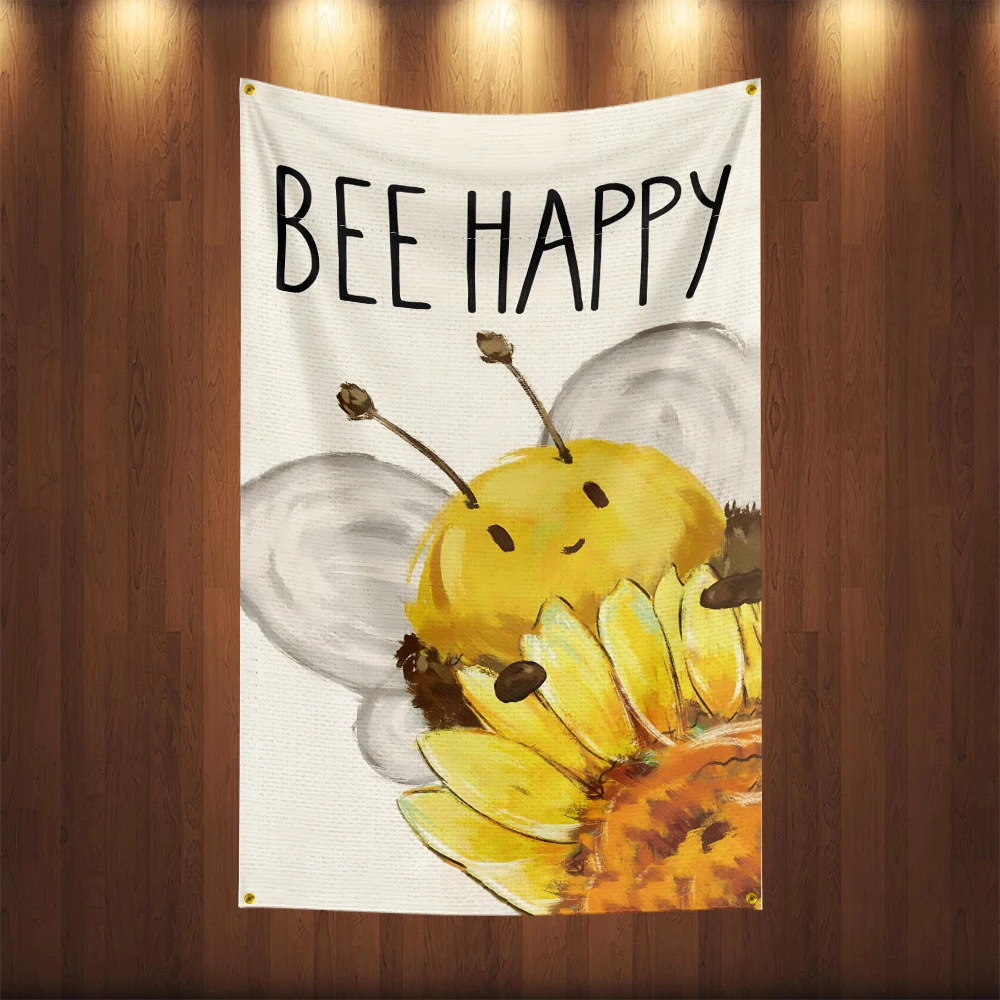 

BEE HAPPY Funny Flag 3X5 Ft for Bedrooms Living Rooms Bars College Dorms Decor,with 4 Brass Grommets