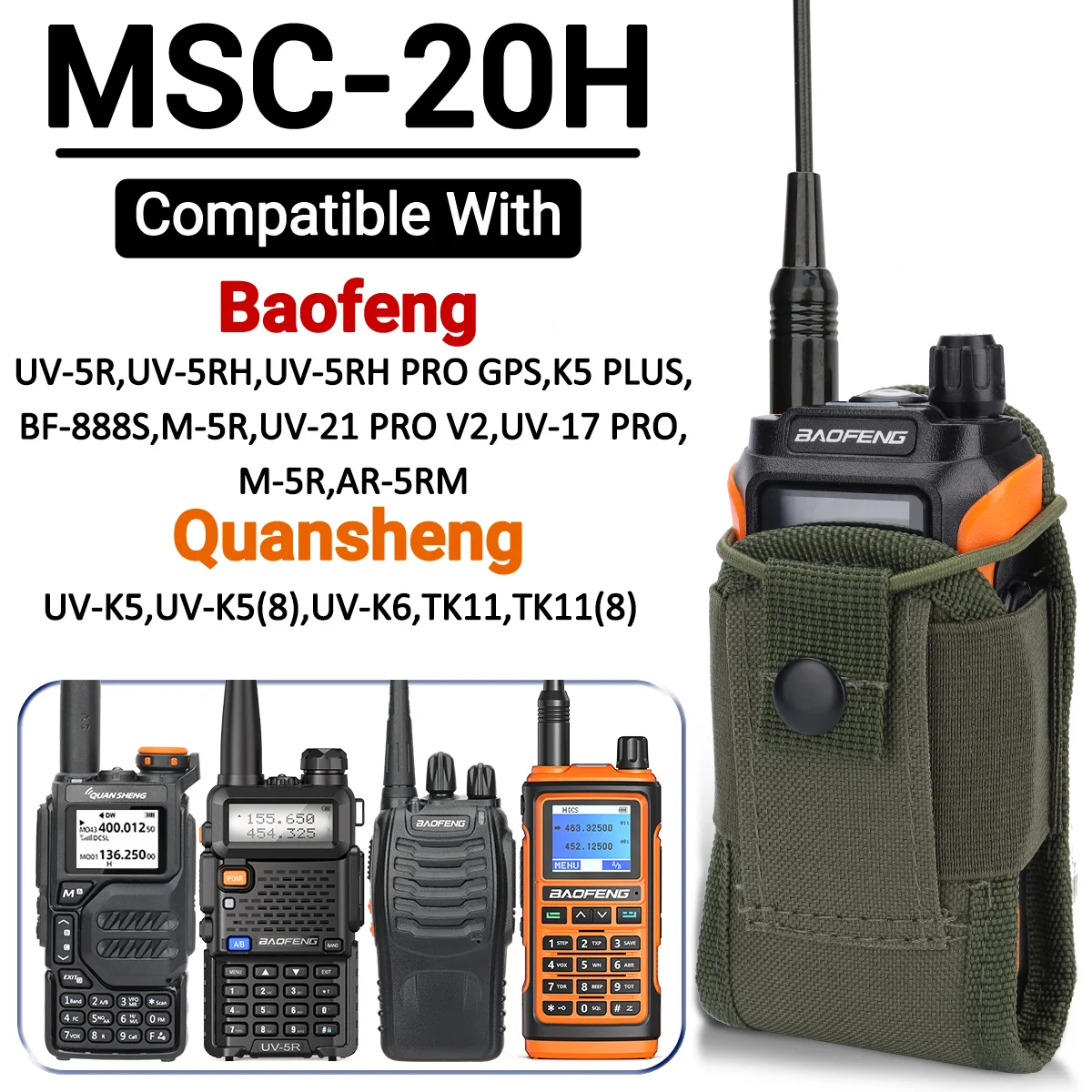 ABBREE MSC-20H اسلكية تخاطب حامل الأكياس راديو ل Baofeng UV-21 Pro BF-888S UV-5RH Quansheng UV-K5 TK11 هام اتجاهين راديو