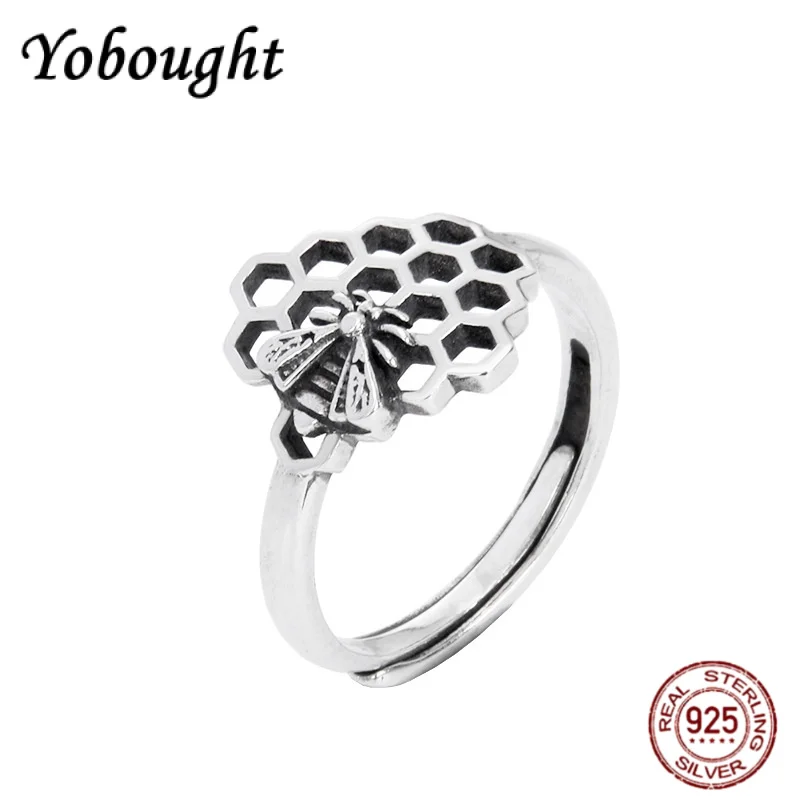 

NEW S925 Pure Silver Personalized Honeycomb Little Bee Ring Women's Retro Original Design High-end Jewelry