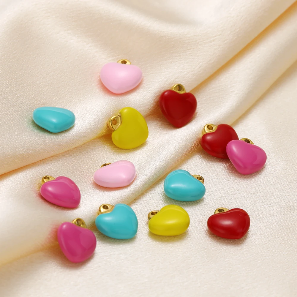 5 Stück Edelstahl-Emaille-Herzanhänger für DIY-Schmuckherstellung für Kinder, Bonbonfarben, Halsketten, Armbänder und Zubehör – Detail 4