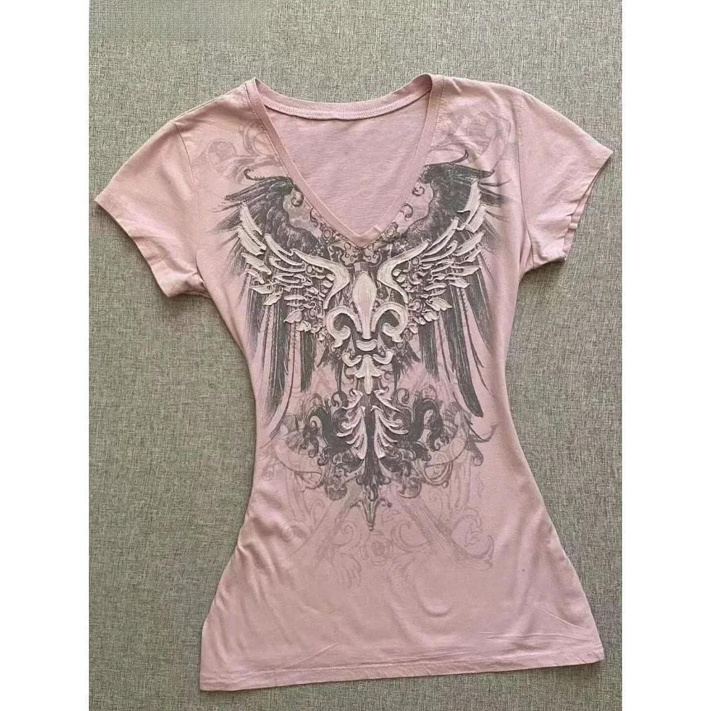 

2025 Mujer Summer V-Ne ort Sve T-irt Women's Faion Casual Cotton Top for Ladies