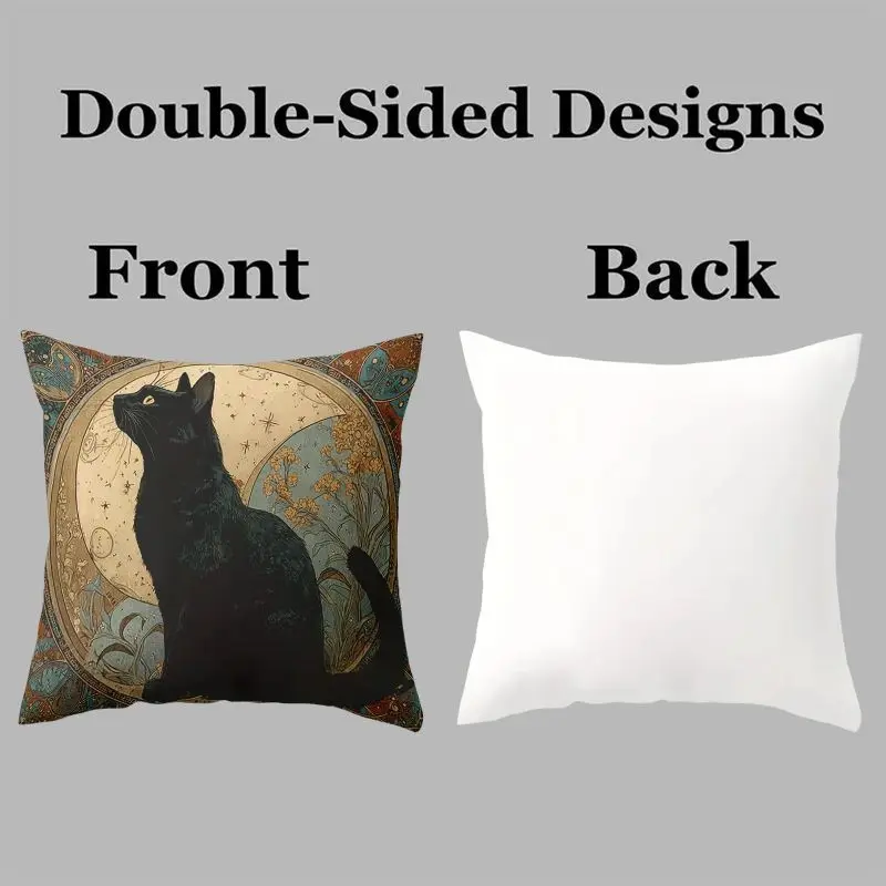Celestial Cat Astrology Pillowcase Boho Witchy Throw Cushion Zodiac Moon Sun Mystical Cosmic Art Decor Gift