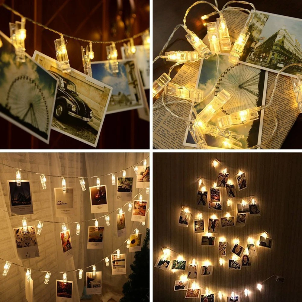 LED Photo Clip String Light, 1m/3m/6m AA Battery Powered for Hanging Picture Card Bedroom Wall Decoration