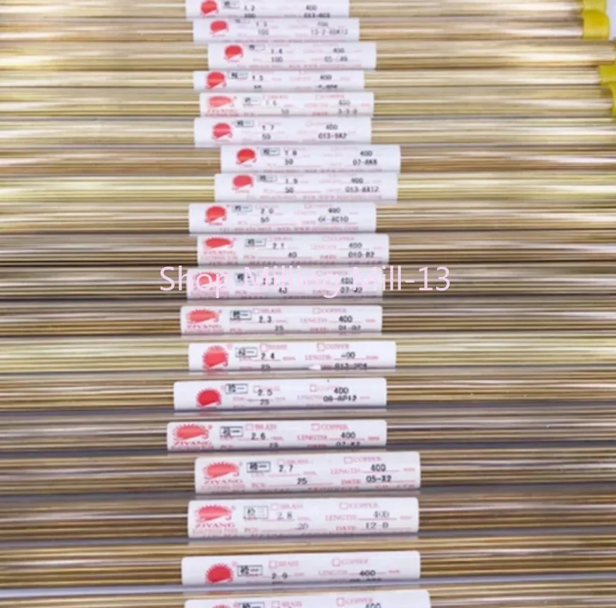 100pcs Brass Tube OD0.4-1.0mm L=500mm Electrical Discharge Piercing Brass Electrode Pipe, Single Hole Drill EDM Tube