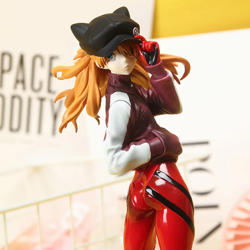 24CM Anime NEON GENESIS EVANGELION EVA Asuka Langley Soryu Cat ear cap Figure PVC Model Toys Doll Collect Ornaments Gifts