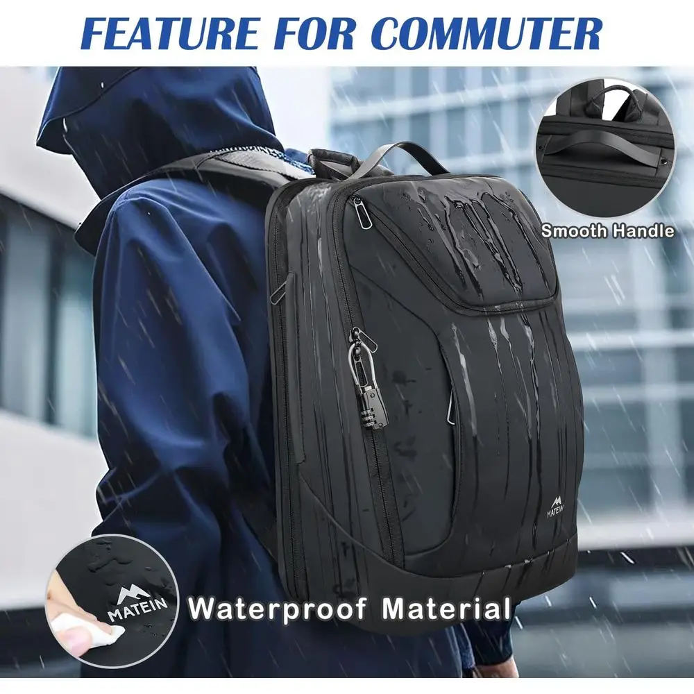 Mochila para Laptop à Prova d'Água de 17 Polegadas com Cadeado e Porta USB, Grande Bolsa de Negócios para Homens e Mulheres, Pronta para Viagem, Preta