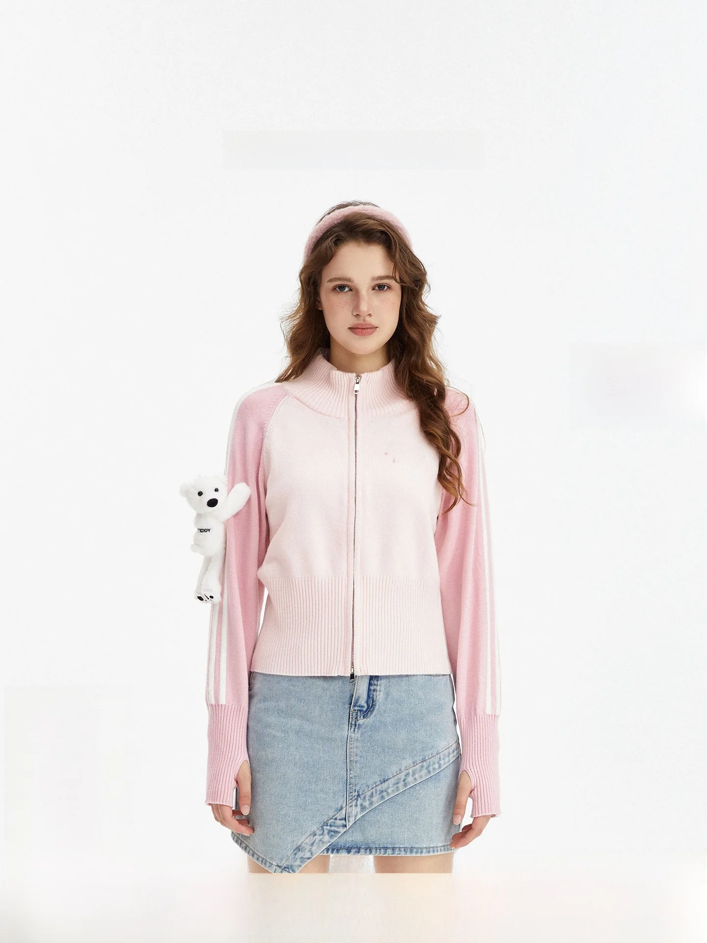 

Sweet Color Blo Long Sve Ladies Cardigan Teddy Bear Knitwear Spring New Sle Faionable 3D Bear Ladies Open Knitwear