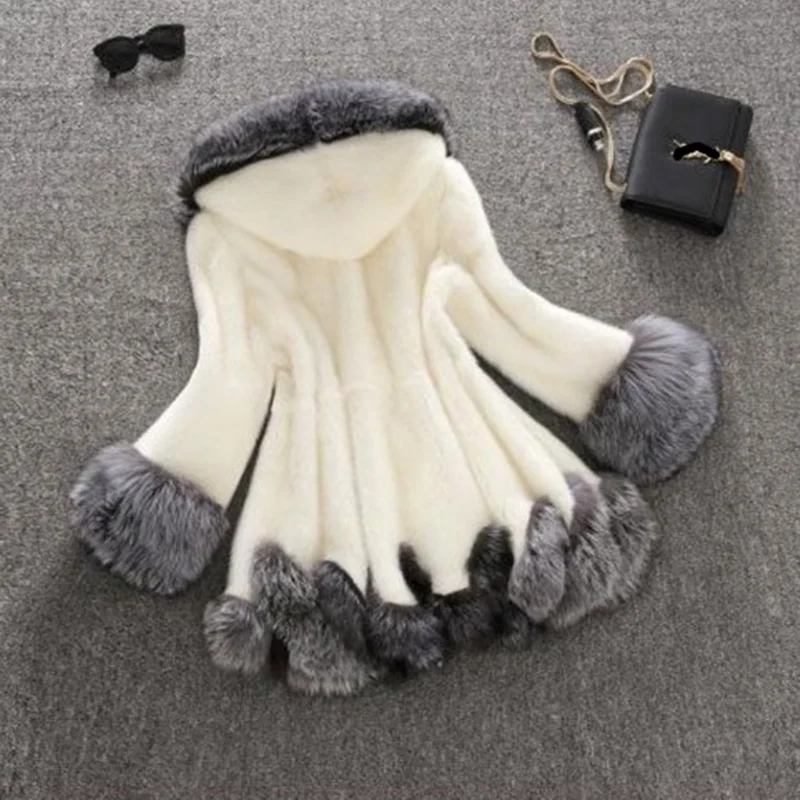 New 2025 faux fur women's coat, a mid-length hooded faux fox fur faux mink fur warm coat