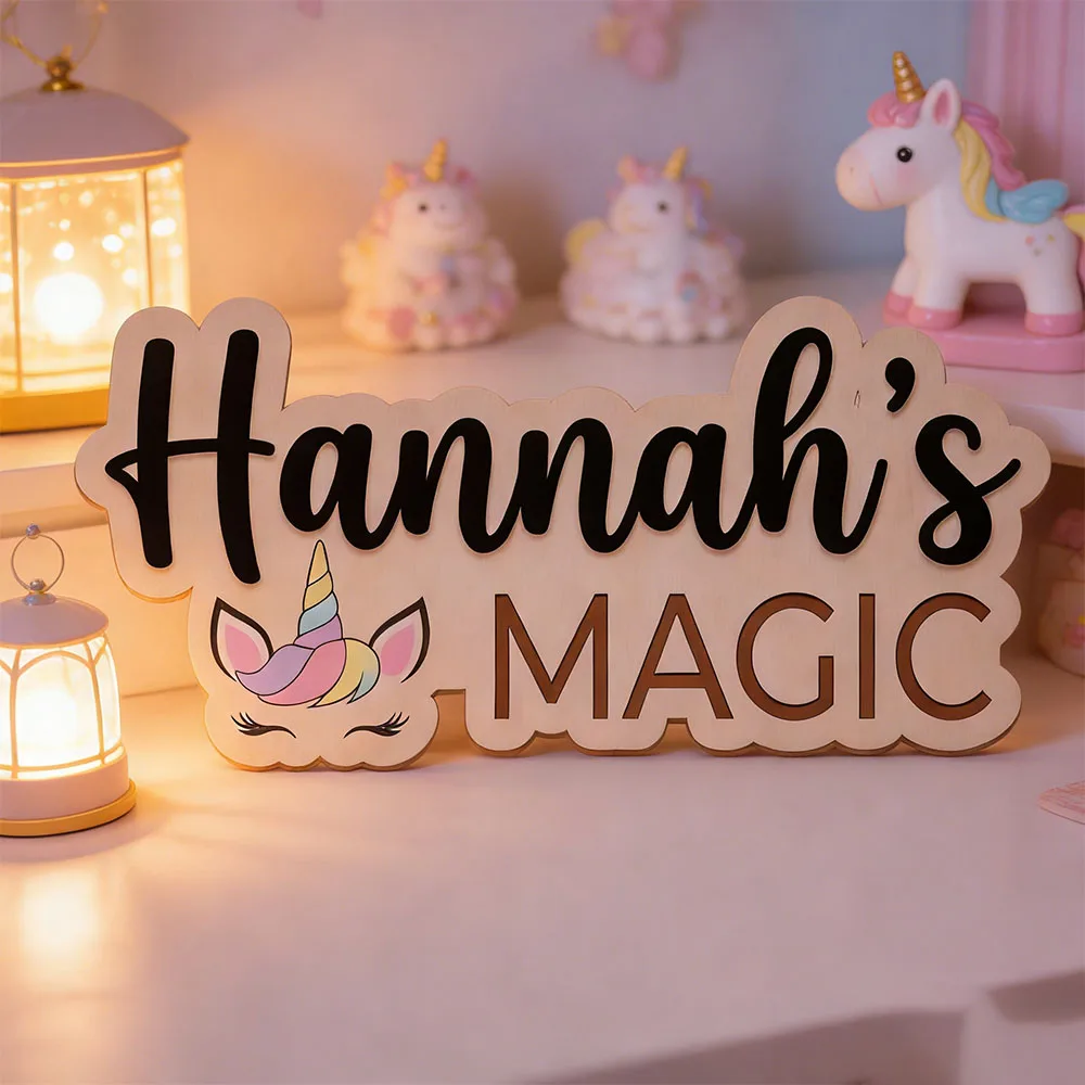 Personalized 3D Cute Magic Unicorn Name Wooden Plaque Girls Room Door Decor Birthday Keepsake for Toddler Girls