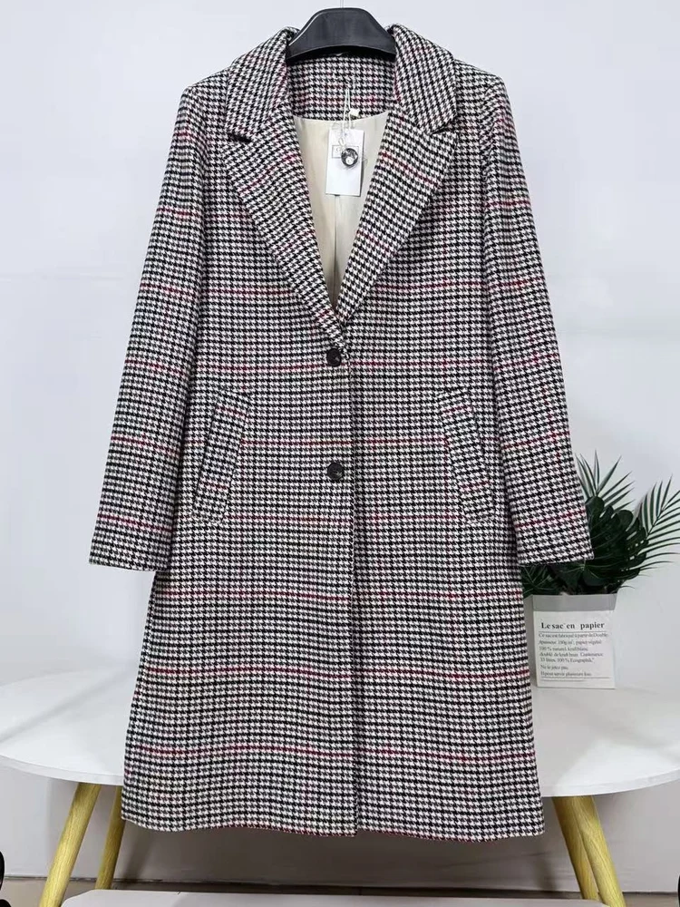 Ele – manteau Long décontracté en laine pour femmes, vêtements d'extérieur amples, coupe-vent polyvalent, simple boutonnage, mi-long, avec capuche