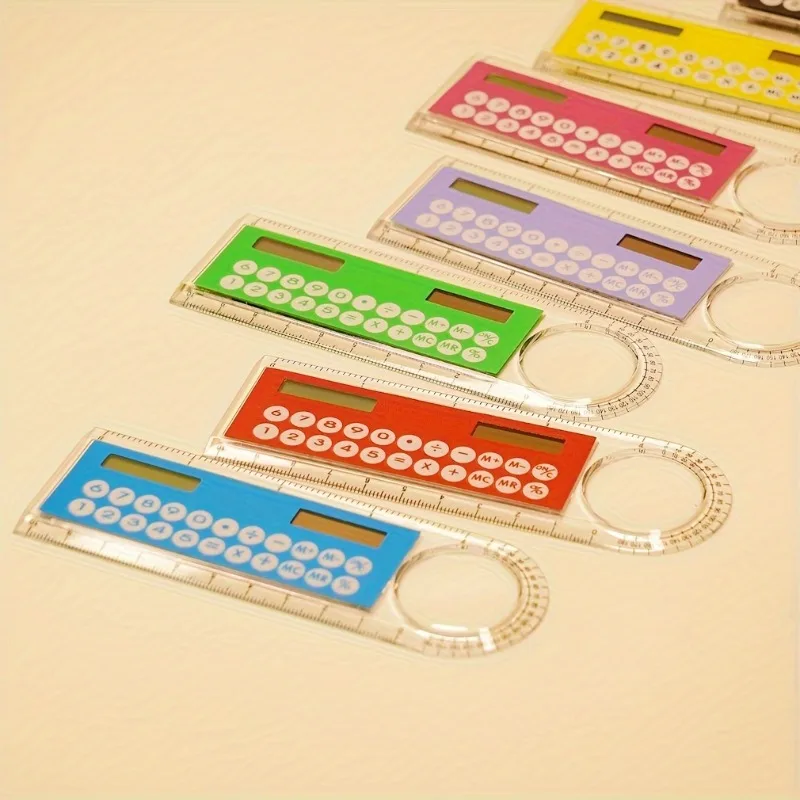 مسطرة صغيرة رفيعة للغاية مع آلة حاسبة بالطاقة الشمسية عدسة مكبرة آلة حاسبة متعددة الوظائف 10 سم مستلزمات مكتبية مدرسية #2