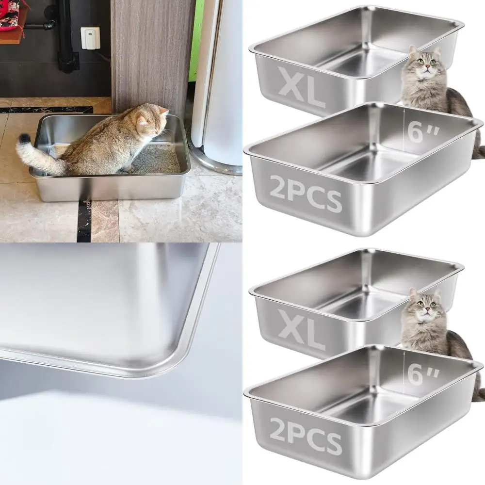 

Набор из 2-х металлических лотков для кошачьего туалета XL - глубокие, с высокими бортиками, для крупных кошек, легко чистятся, без запаха