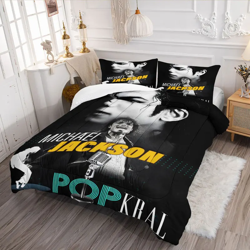 Michael Jackson Print Comforter Set Classic The King Of Pop Stage Collage Bed Set Vintage Cozy Quilt Set Bedroom Home Decor Gift