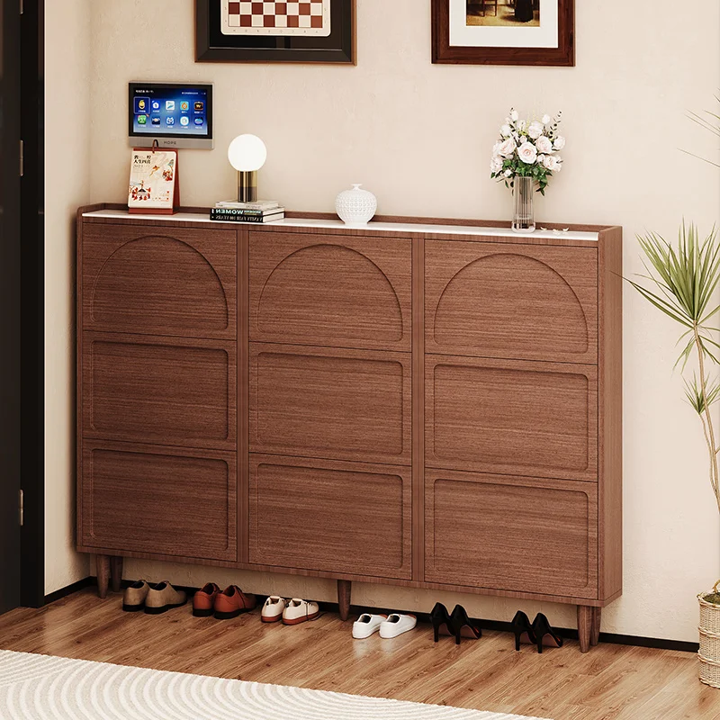 باب مدخل على طراز العصور الوسطى CP خزانة أحذية خشبية صلبة رفيعة للغاية باب منزلي شقة صغيرة خزانة مدخل ضيقة #2