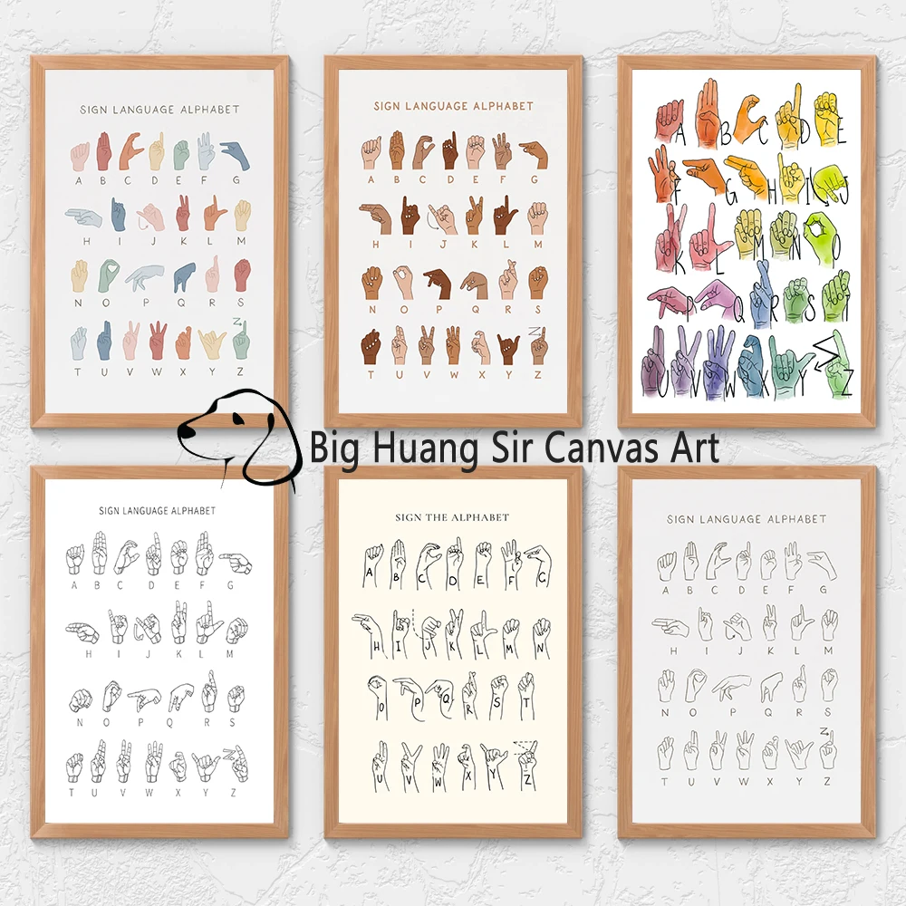 ملصق لغة الإشارة الأمريكية ASL ملصق قماش اللوحة الأبجدية جدار الفن التعليمية الفصول الدراسية ديكور اللغة الأبجدية يطبع #1