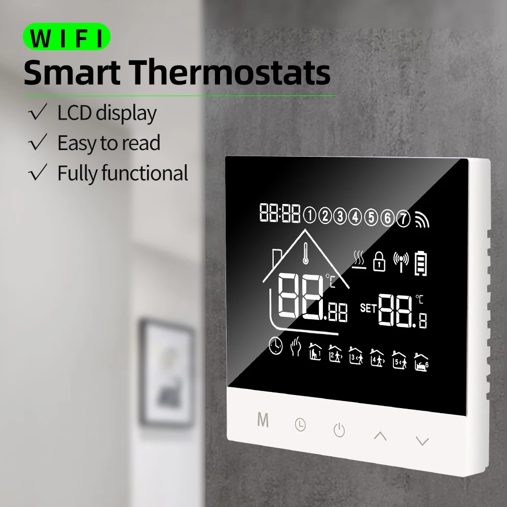 Piso Aquecimento Termostato com Display LCD, Aquecedor Elétrico, NTC, Temperatura Digital, Controlador de Umidade, S4, M4A, WIFI, 16A