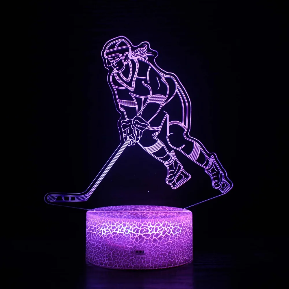 Hockey Player 3D Lamp LED Night Light 7 Color Changing Boys Room Decor Birthday Christmas Gifts for Kids Hockey Sports Lovers