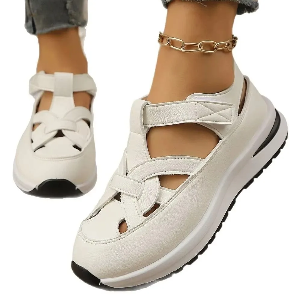 

Женские однотонные босоножки на танкетке с закрытым носком, модные женские спортивные сандалии с пряжкой и ремешком, увеличивающие рост, повседневная летняя женская обувь