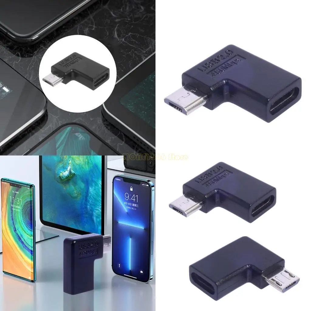 

F62C Micro USB to TypeC Adapter 90 Degree Angled Support 10W Charging 480Mbps Data Transmission