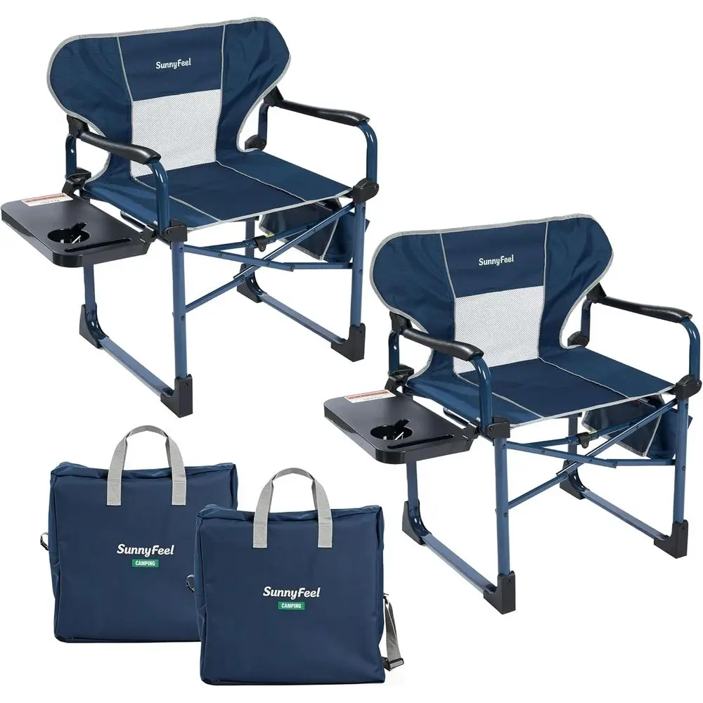 

Oversized Portable Folding Chairs Set of 2 with Side Pocket and Adjustable Table for Outdoor Activities