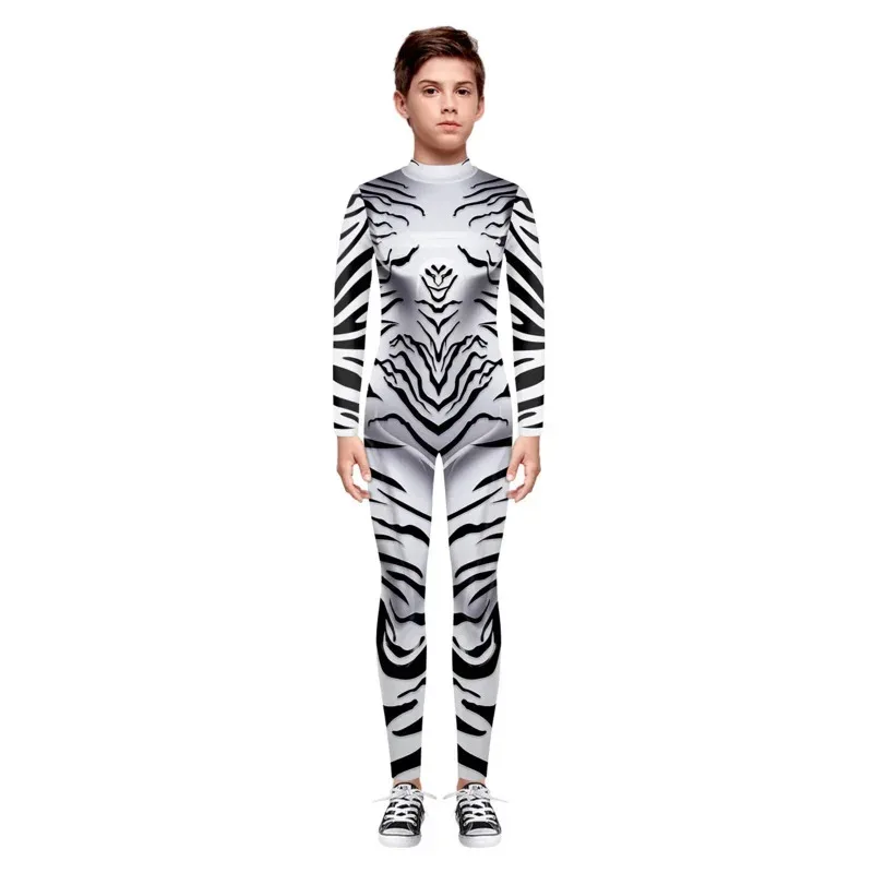 

Boys Girls 3D Digital Animal Zebra Stripe Printing Bodysuit Children Punk Robot Jumpsuit Kids Halloween Cosplay Costumes Out MN3