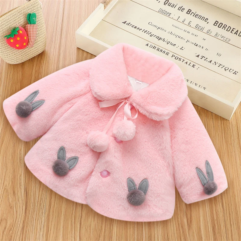 Baby girl clothes 0-3Y winter coat thick warm wool fur coat girl wool sweater coat pearl princess coat Kids Cute Coat Clothes