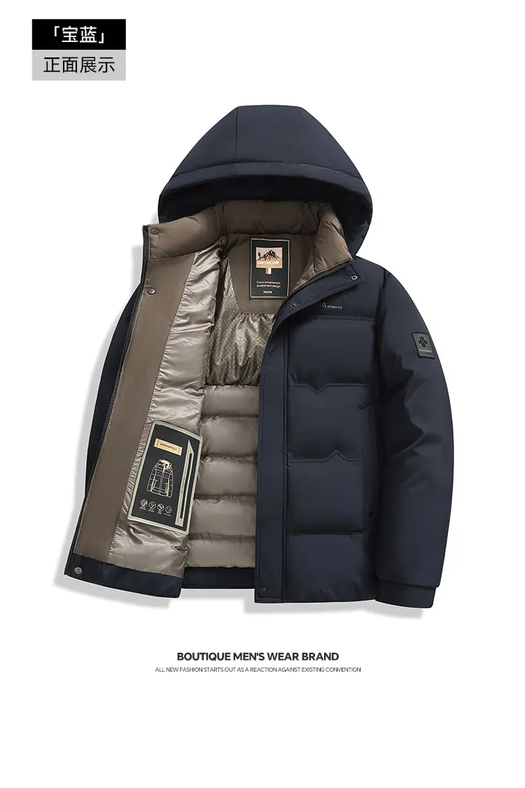 High Quality Thick Winter Men Parkas Slim Business Cold Resistant Versatile Men Casual Parkas Thick Detachable Hood Warm Coat