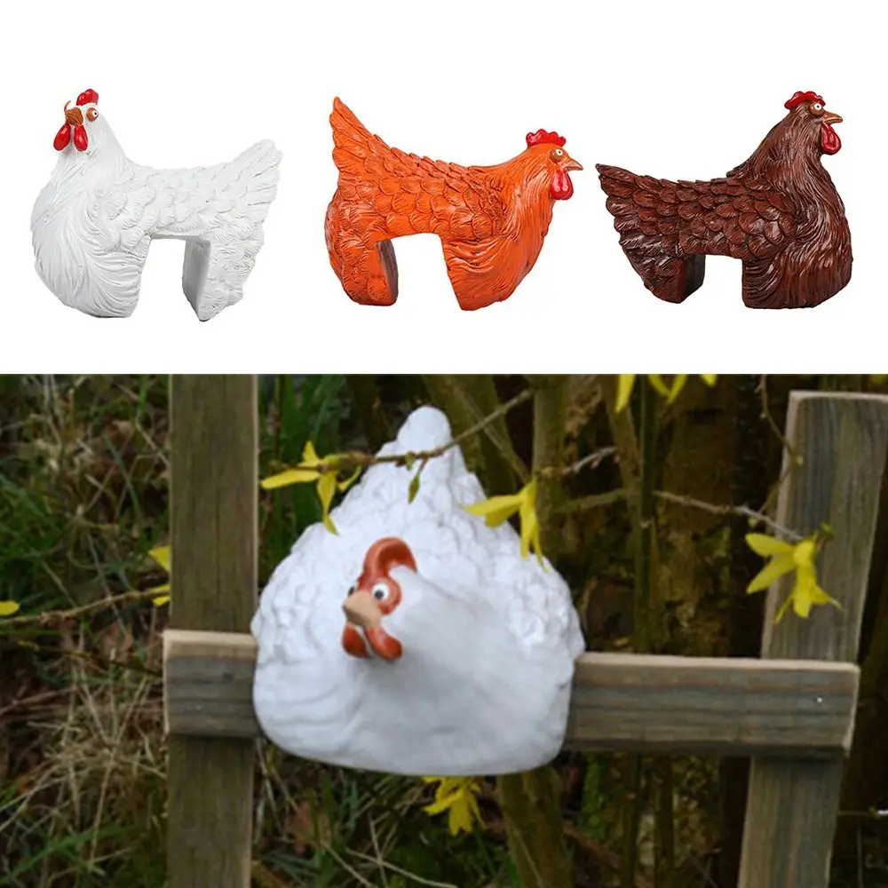 Creative Multicolor Cartoon Chicken Figurines DIY Cartoon Fence Decoration Resin Hen Sculpture Indoor Outdoor